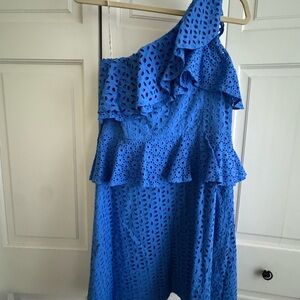 Blue One-Shoulder Eyelet Dress